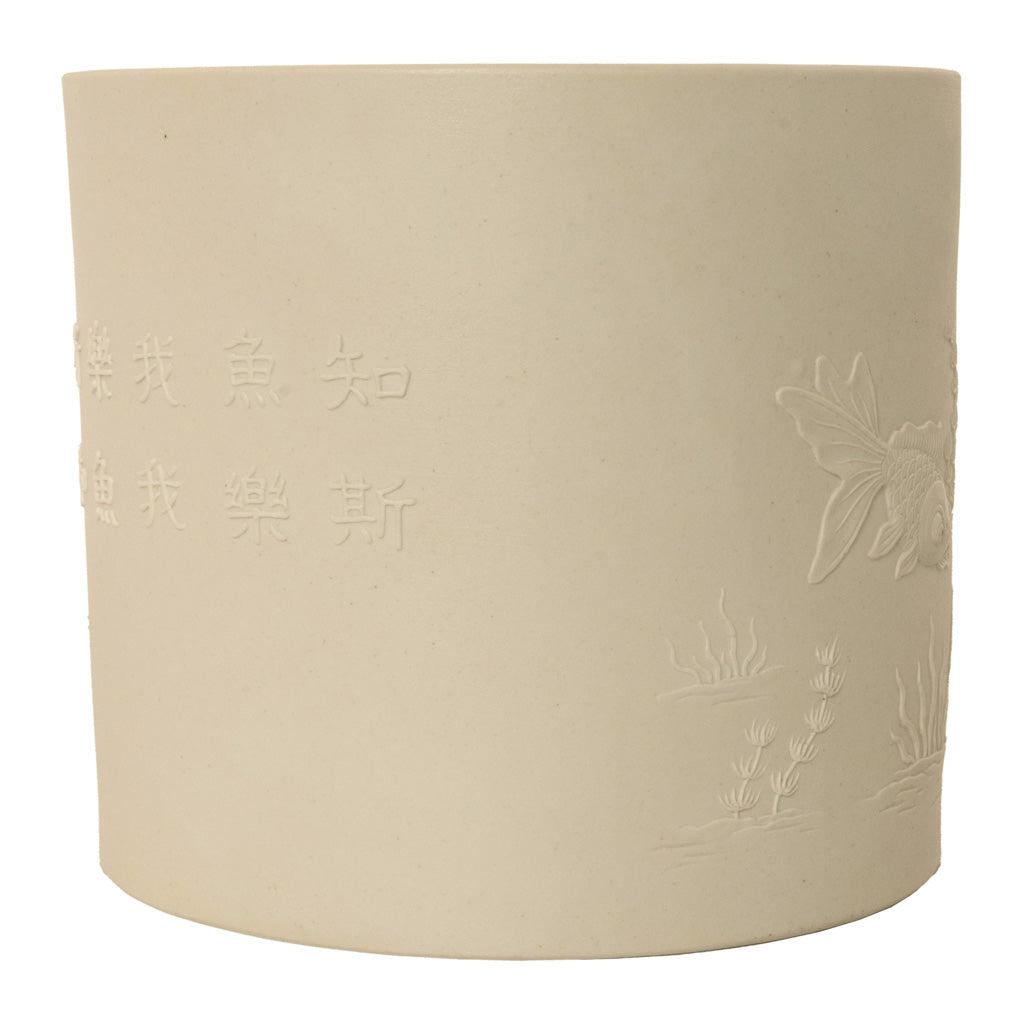 Antique Chinese Qing Biscuit Porcelain Scholar's Brush Pot Bitong Gold Fish 1850