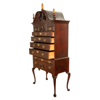 Antique 18thC American Federal Queen Anne Mahogany Bonnet-Top Highboy Salem Massachusetts 1790