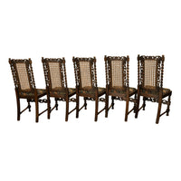 Antique 19thC Set 6 Carved Caned Jacobean Barley Twist Walnut Dining Chairs 1870