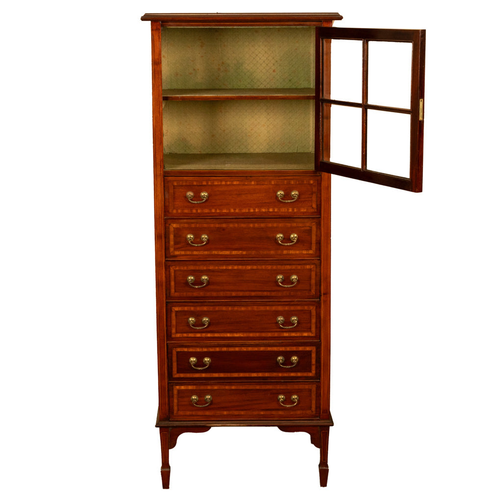 Antique Inlaid Mahogany Sheraton Regency Revival Sheet Music Filing Cabinet 1890