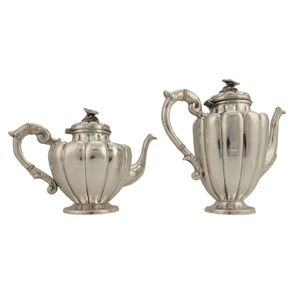Fine Antique Art Deco Sterling Silver L. Maciel Mexican 3 Piece Tea & Coffee Set 1935 2834 grams.