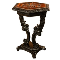 Antique Ceylonese Carved Rosewood Ebony Ivory Silver Specimen Inlaid Table 1850