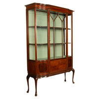 Antique 19th Century Inlaid Mahogany Regency Revival Display Cabinet China Hutch 1890
