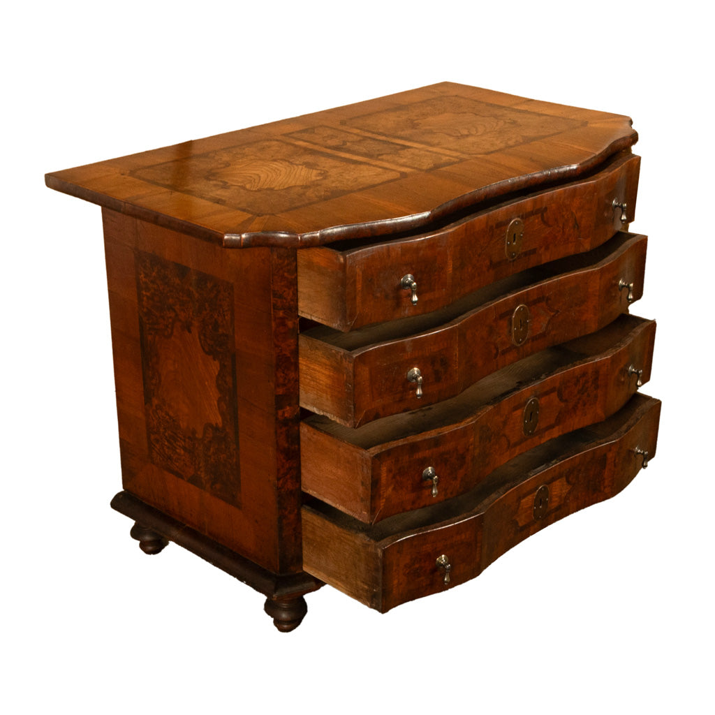 Antique Austrian Baroque Inlaid Walnut Burl Chest of Drawers Dresser Commode 1760