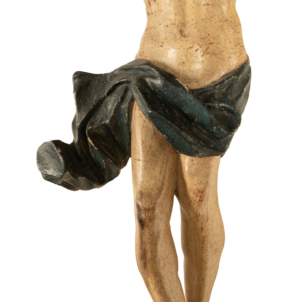 Antique German Baroque Carved Wooden Painted Corpus Christi Christ Statue 1600