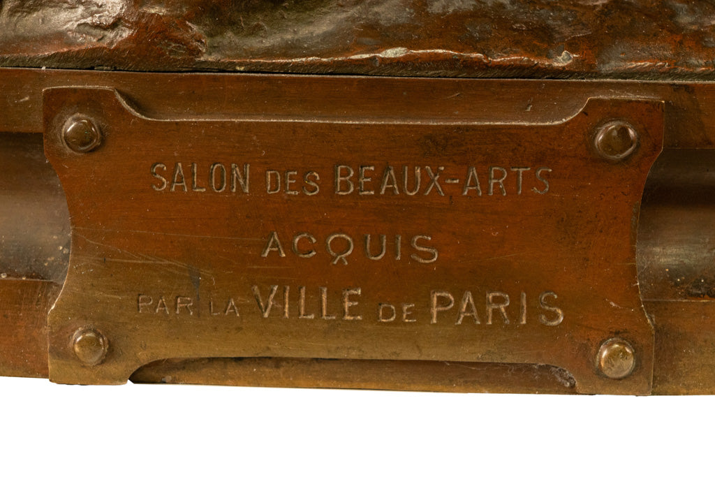 Monumental French Figurative Bronze Statue 'Au Loup' Shepherd Dog Sheep Hunting by Louis-Auguste Hiolin, 1874