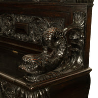 Antique Italian Renaissance Revival Carved Walnut Hall Bench Chest Dolphins 1870