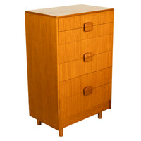 Mid Century Modern Danish Tall Boy Teak Chest of Drawers Six Drawer Dresser 1960
