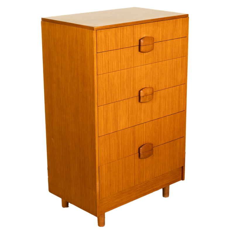 Mid Century Modern Danish Tall Boy Teak Chest of Drawers Six Drawer Dresser 1960