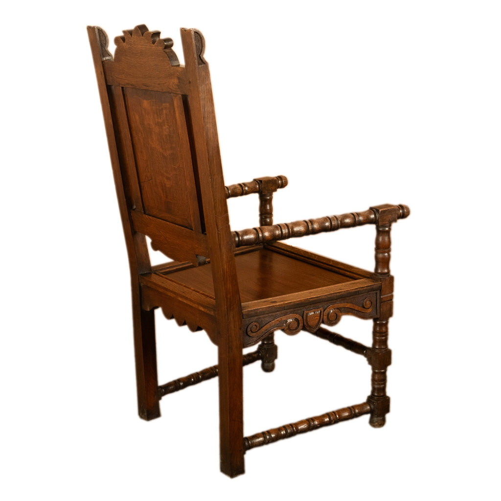 Antique Welsh Carved Oak Eisteddfod Bardic Chair Newmarket Trelawnyd Wales 1901