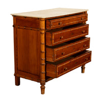 Antique 19th Century French Faux Bamboo Pine White Marble Chest Drawers Commode Circa 1880