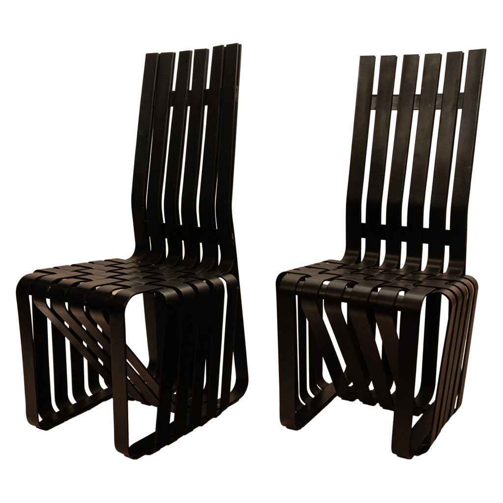 Pair American Modernist "High Sticking" Black Chairs Frank Gehry for Knoll 1992