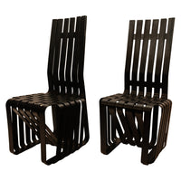 Pair American Modernist "High Sticking" Black Chairs Frank Gehry for Knoll 1992