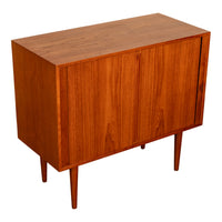 Danish Mid Century Modern Tambor Roll Front Teak Credenza Cabinet Kai Kristiansen Feldballes Møbelfabrik 1960