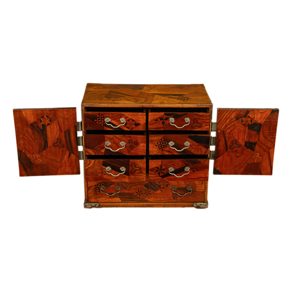 Antique Japanese Meiji Kodansu Tansu Marquetry Table Cabinet Jewelry Chest 1880
