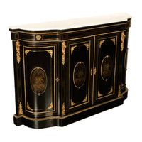 19th Century French Napoleon III Ormolu & Marble Ebonized Cabinet Sideboard 1860