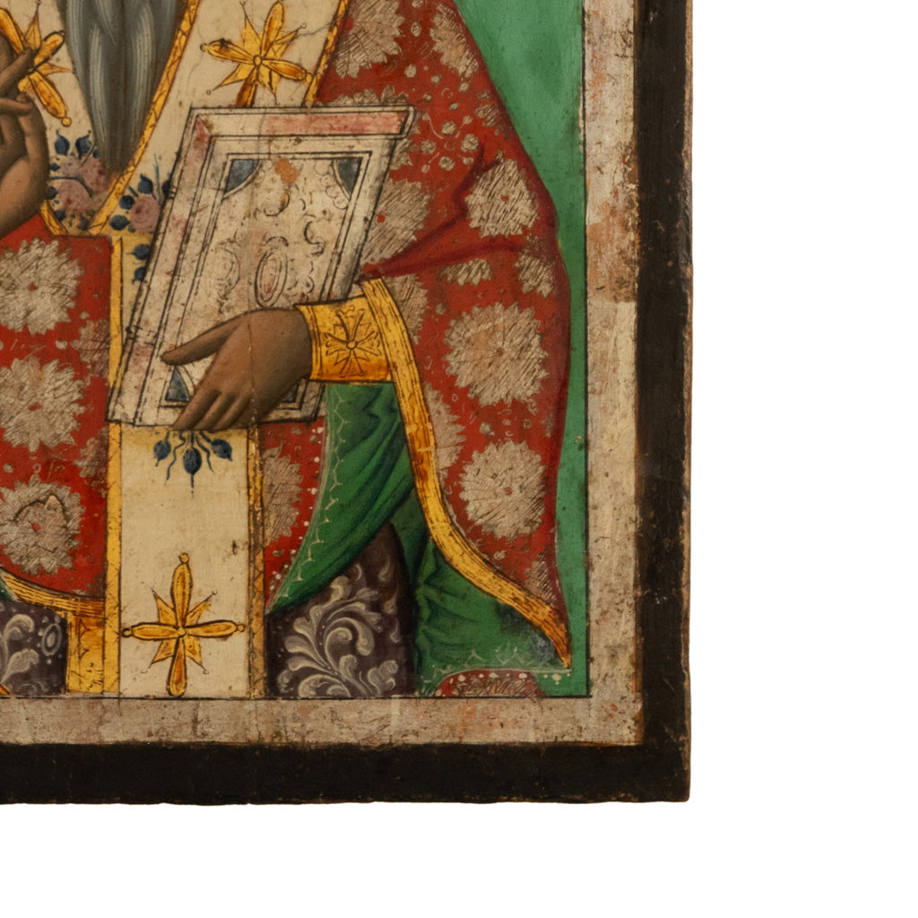 Antique 19th Century Egg Tempera Gilded Greek Orthodox Icon Saint Modestus 1800