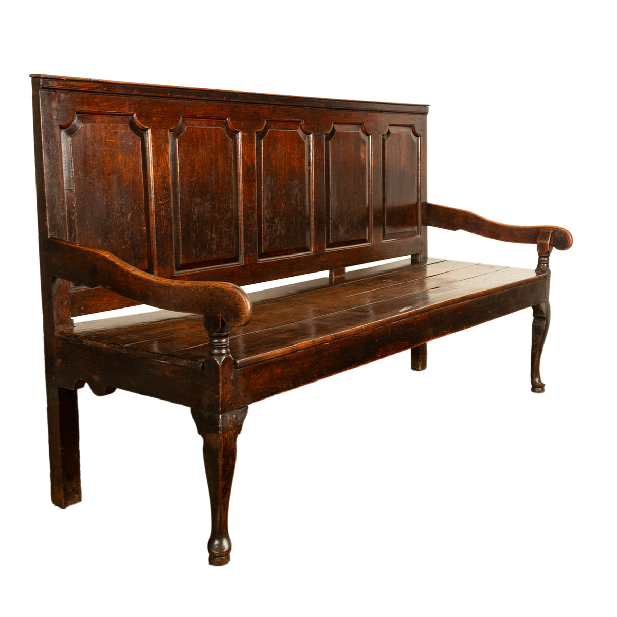 Antique English 18th Century Georgian Chippendale Paneled Oak Settle Bench 1780