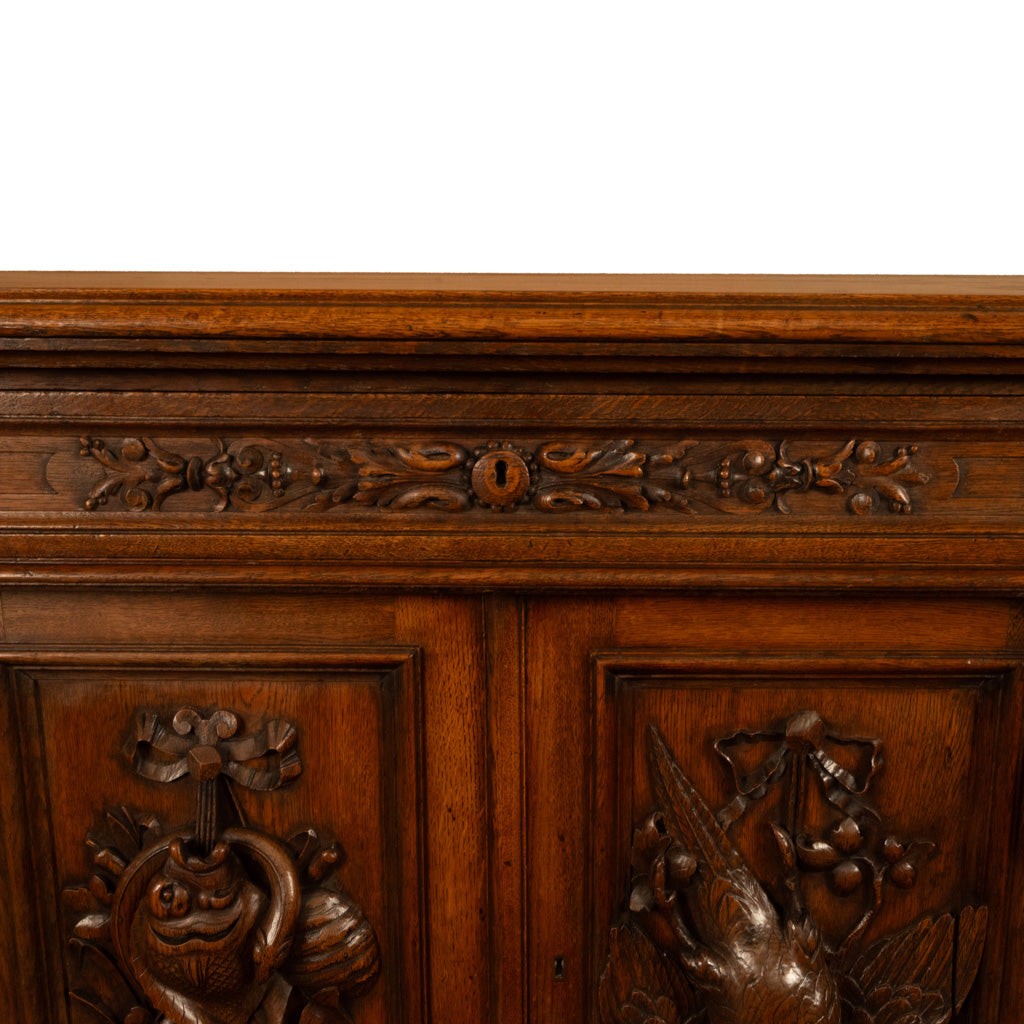 Antique 19thC French Black Forest Carved Oak Hunt Buffet Sideboard Bar 1870