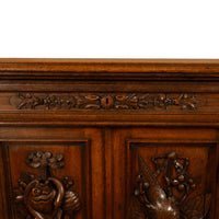 Antique 19thC French Black Forest Carved Oak Hunt Buffet Sideboard Bar 1870