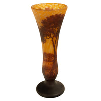 Large Antique French Art Nouveau Daum Nancy Cameo Tree Landscape Glass Vase 1900