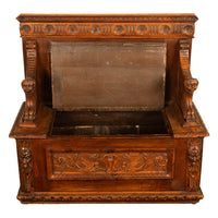 Antique 19th Century Italian Renaissance Revival Carved Walnut Bench Settle 1880