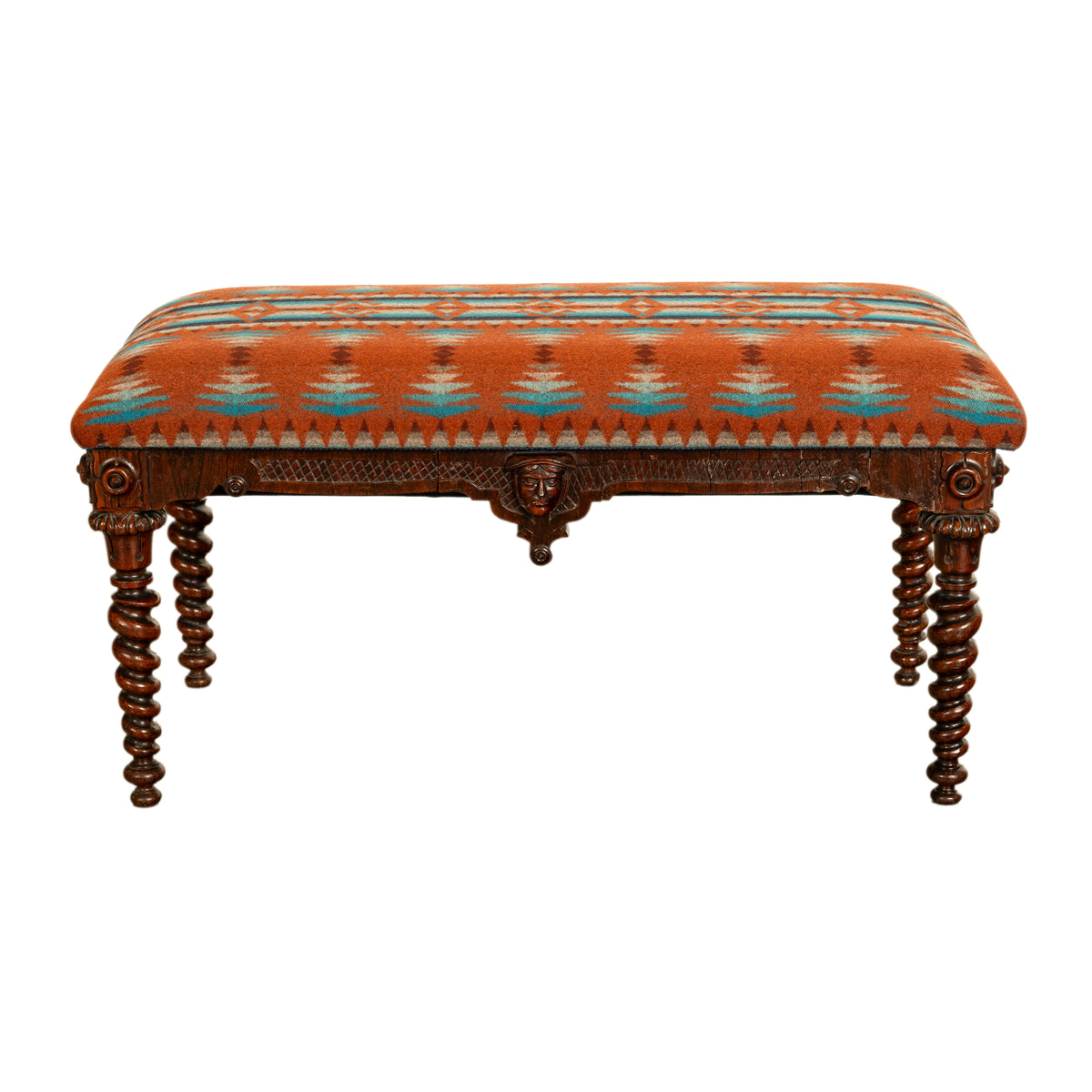 Antique American Renaissance Revival Window Music Bench Seat Pendleton Wool 1870