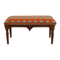 Antique American Renaissance Revival Window Music Bench Seat Pendleton Wool 1870