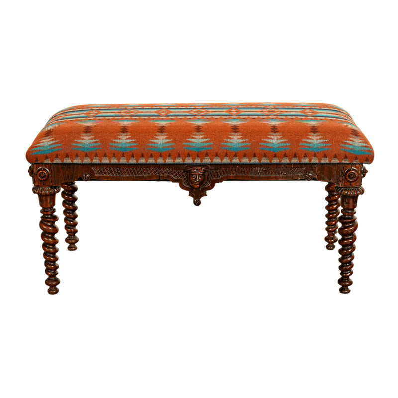 Antique American Renaissance Revival Window Music Bench Seat Pendleton Wool 1870