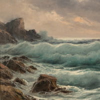 Antique Italian Oil on Canvas Painting Seascape Coastline Isle of Capri Italy by Cavalier Michele Federico, 1925