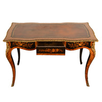 Antique French Louis XV Tulipwood Marquetry Ormolu Bureau Plat Writing Table Circa 1880