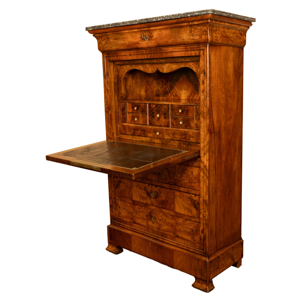 Antique French Louis Philippe Burr Walnut Secrétaire à Abattant Desk Chest 1840