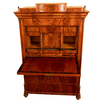 Antique Austrian Flame Mahogany Inlaid Rosewood Biedermeier Secretary Chest 1820