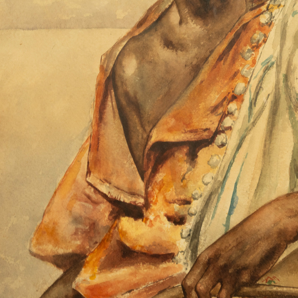 Antique 19thC Spanish Orientalist Painting North African Arab Berber Musician by Antonio Rivas, 1880