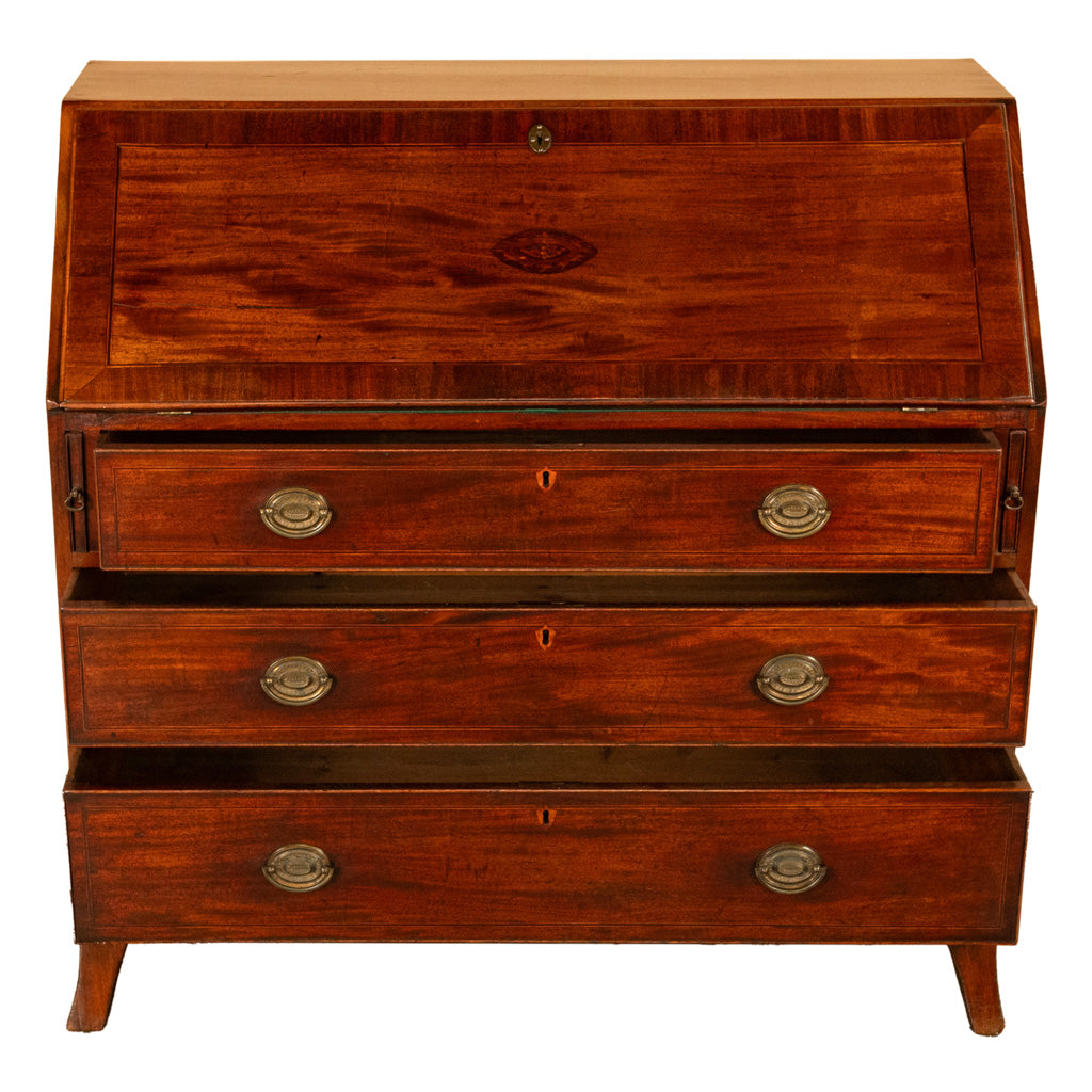 Fine Antique Georgian Mahogany Sheraton Inlaid Secretary Desk Bureau Chest 1780