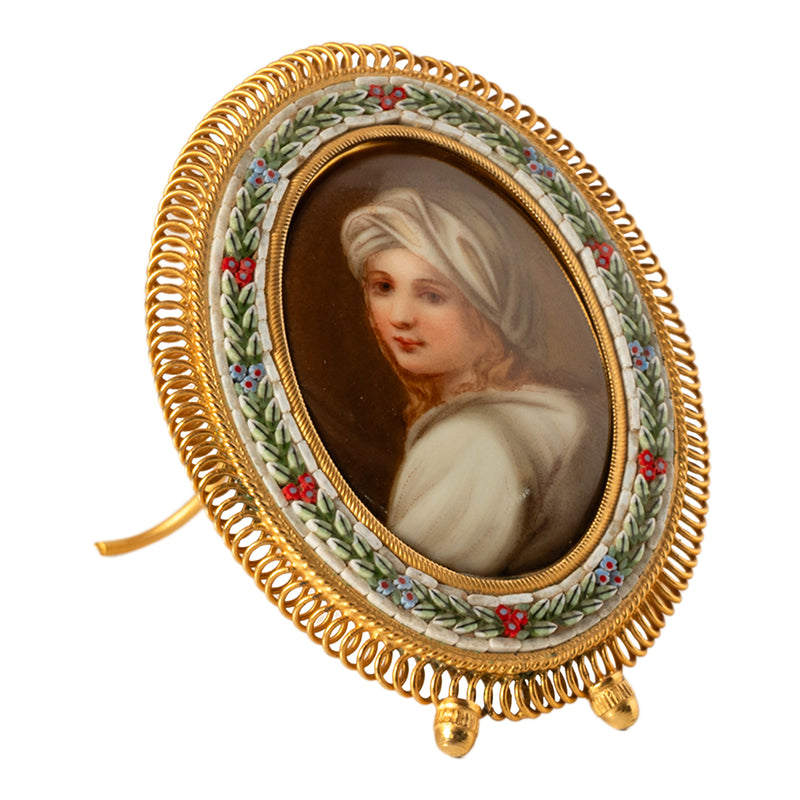 Antique Italian Micro Mosaic Miniature Portrait Painting Porcelain Guido Reni,1895