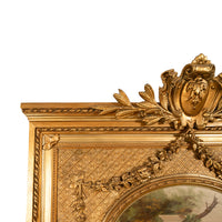 Large 6ft+ Antique Louis XV French Gilded Hand-Painted Trumeau Wall Mirror 1860