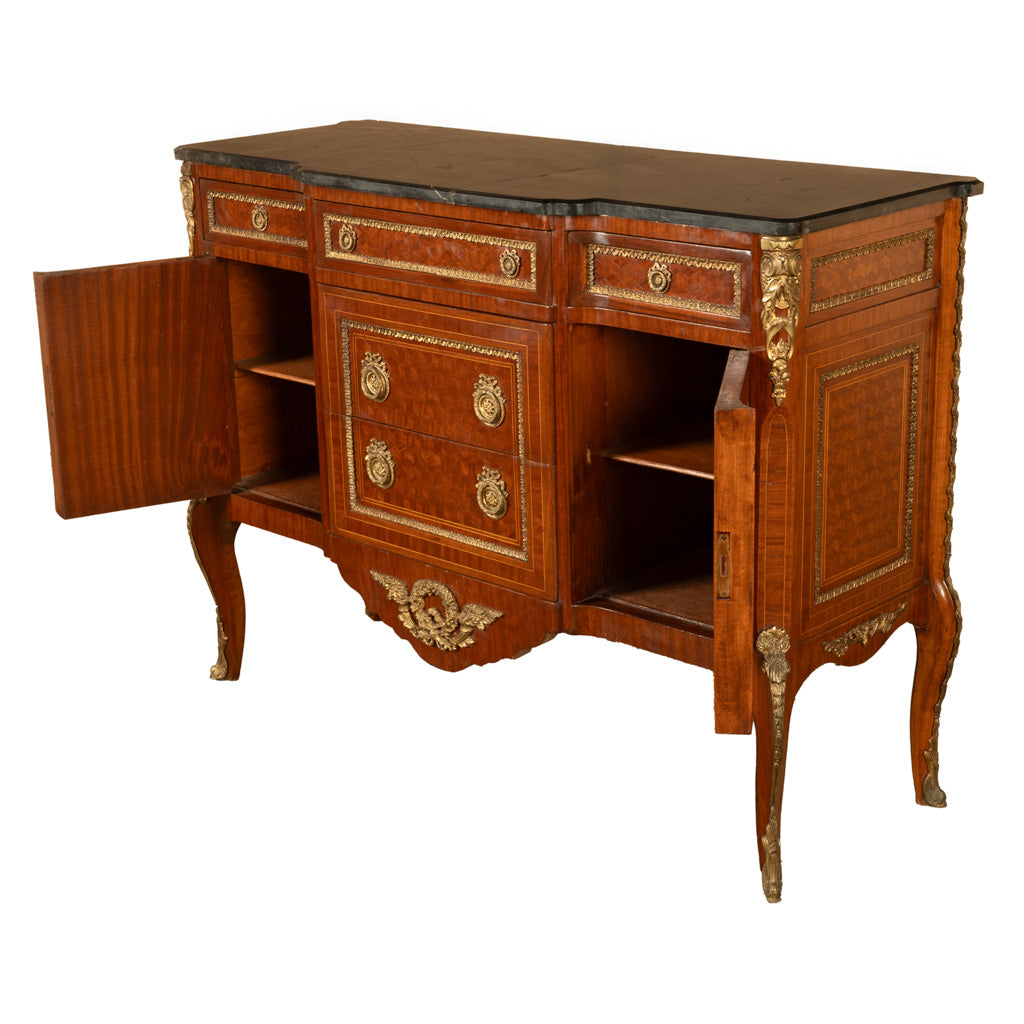 Antique French Parquetry Ormolu Marble Top Louis XVI Commode Chest Drawers 1880