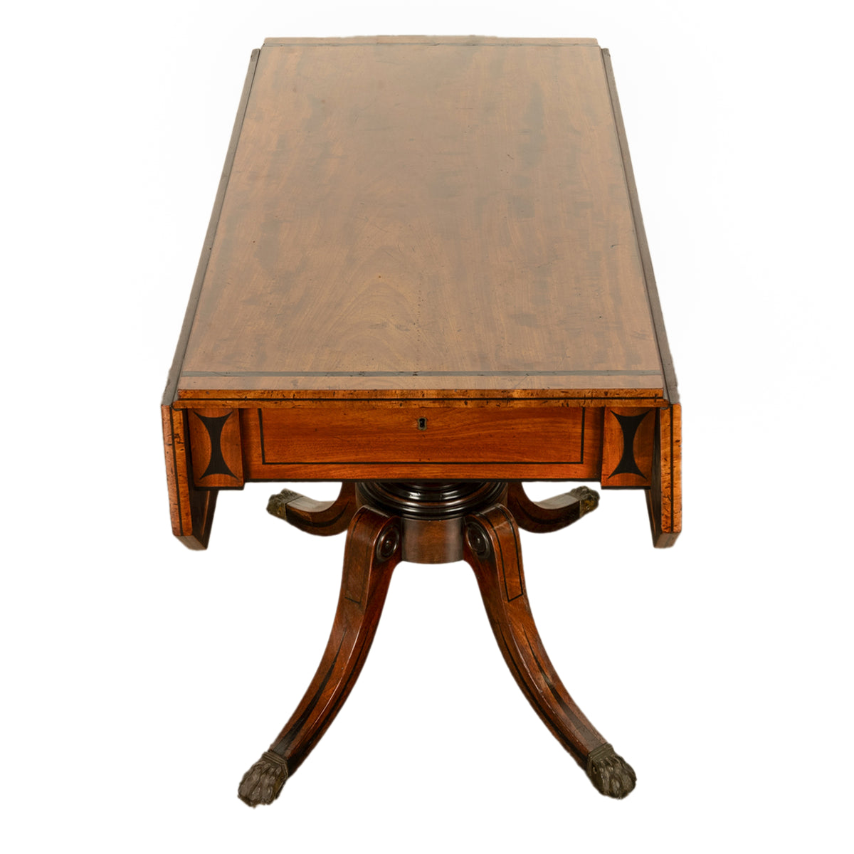 Antique Georgian Regency Inlaid Ebony Mahogany Pembroke Drop Leaf Pedestal Table 1810