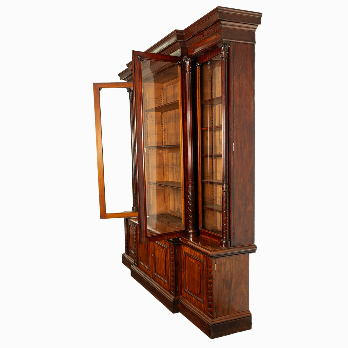 Monumental Antique Irish Carved Mahogany Breakfront Bookcase Bibliotheque 1850