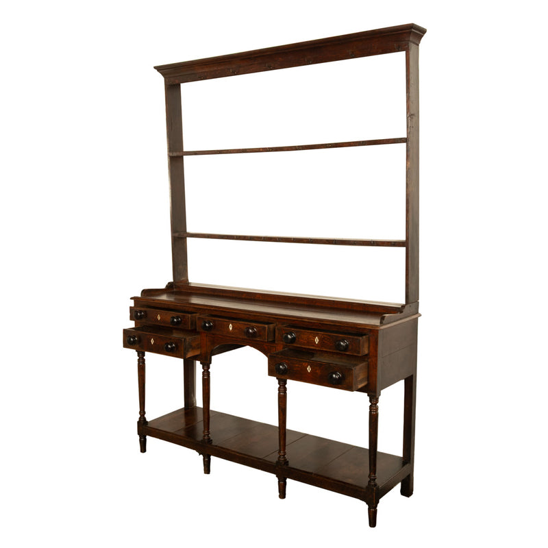 Antique 18th C George III Country Welsh Oak Dresser Plate Rack & Pot Board 1790