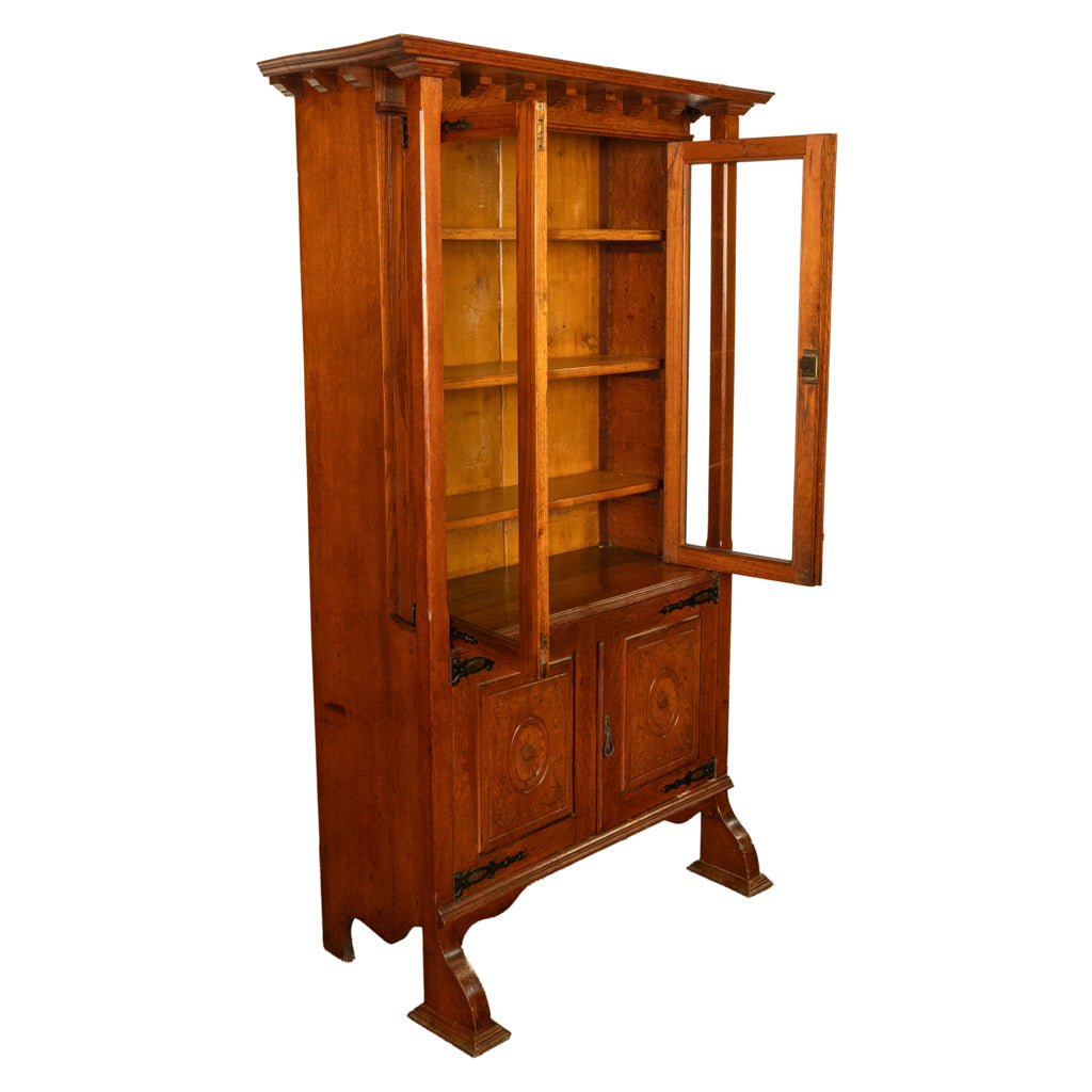 Antique Liberty & Co. Arts and Crafts Oak Mission Bookcase Display Cabinet 1905