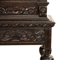 Antique 17th Century Dutch Carved Ebonized Oak Credence Cabinet on Stand 1680