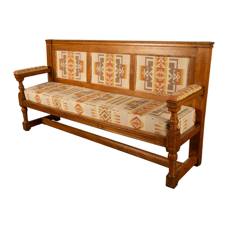 Antique 19th Century French Oak Bench Pew Pendleton Chief Joseph Fabric 1880