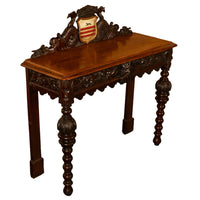 Antique Carved Oak Hall Table Skipworth Family Painted Royal Coat of Arms 1860