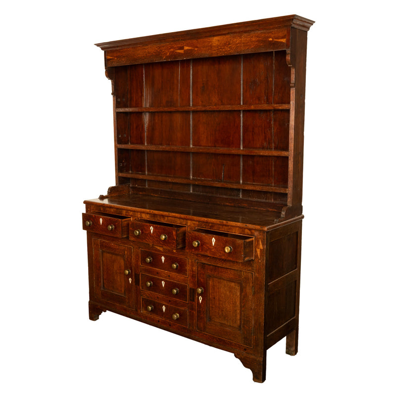 Antique 18th Century Georgian Oak Inlaid Welsh Dresser Plate Rack Sideboard 1780