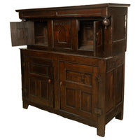 Antique Early 18th Century Welsh English Deuddarn Carved Oak Court Cupboard 1737
