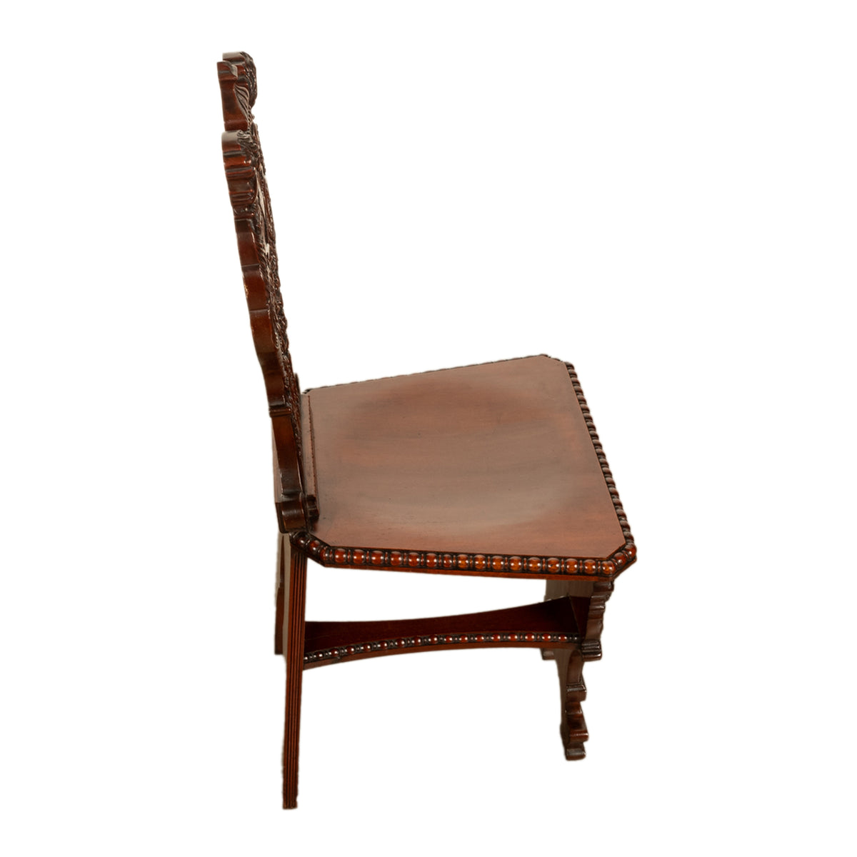 Antique Carved Italian Renaissance Revival Sgabello Chair Coat of Arms & Cherubs, 1870