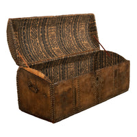 Antique 17th Century Italian Leather and Pine & Brass Stud Work Carriage Chest Trunk 1680