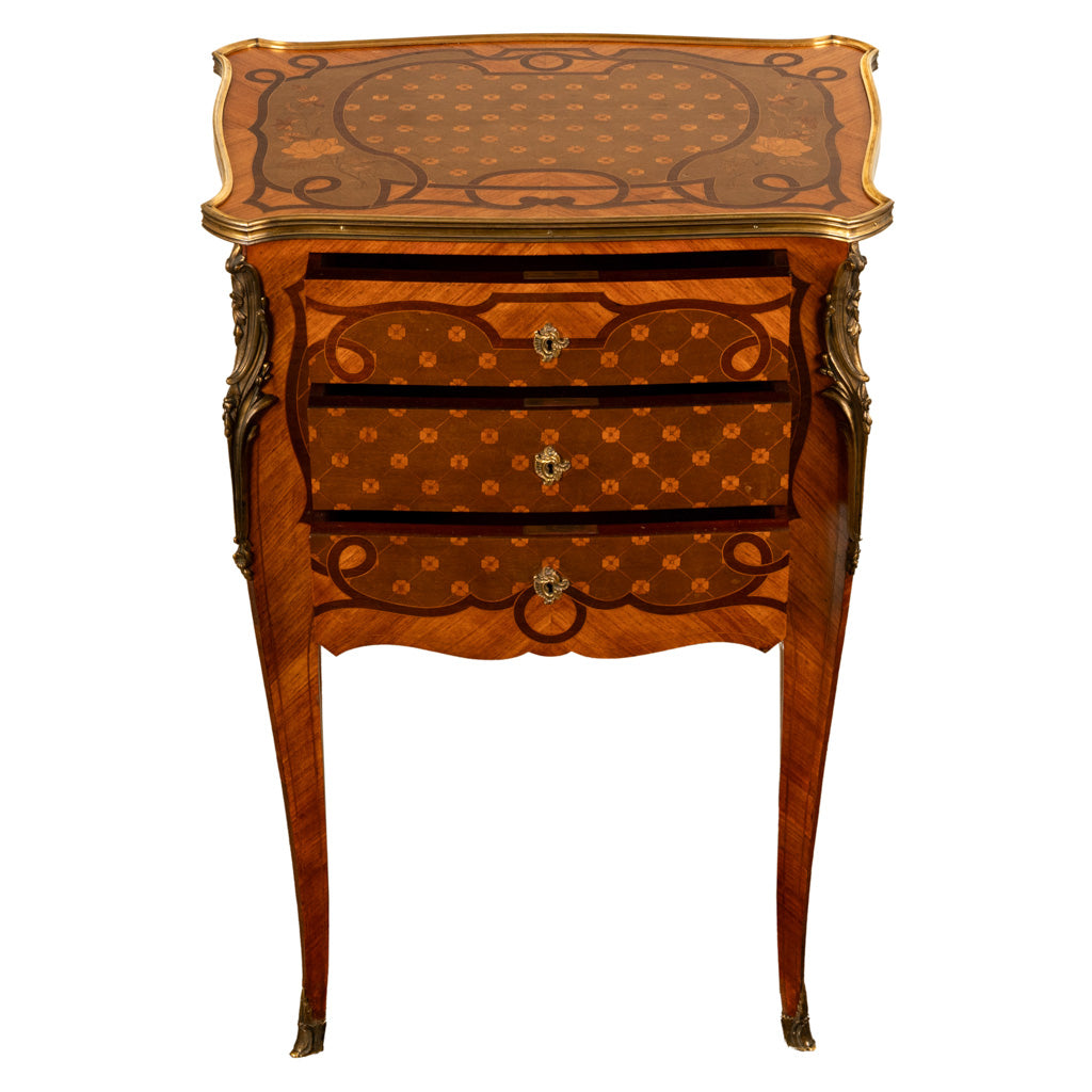 Antique French Marquetry Ormolu Side Table 3 Drawer Cabinet Commode Paul Sormani